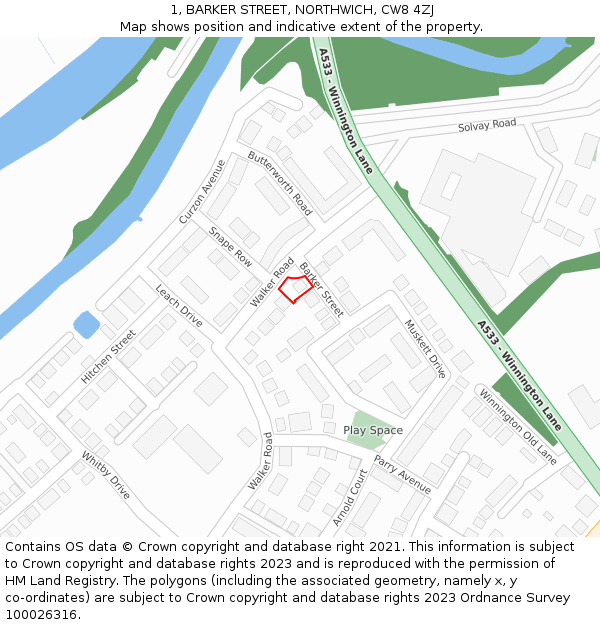1, BARKER STREET, NORTHWICH, CW8 4ZJ: Location map and indicative extent of plot