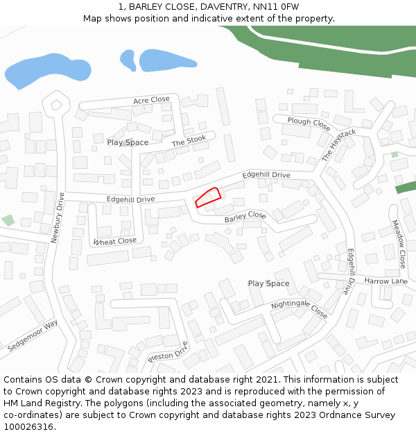 1, BARLEY CLOSE, DAVENTRY, NN11 0FW: Location map and indicative extent of plot