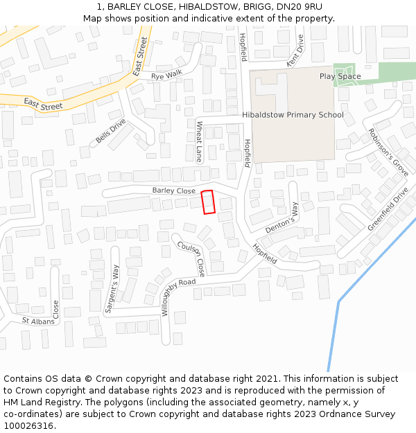 1, BARLEY CLOSE, HIBALDSTOW, BRIGG, DN20 9RU: Location map and indicative extent of plot