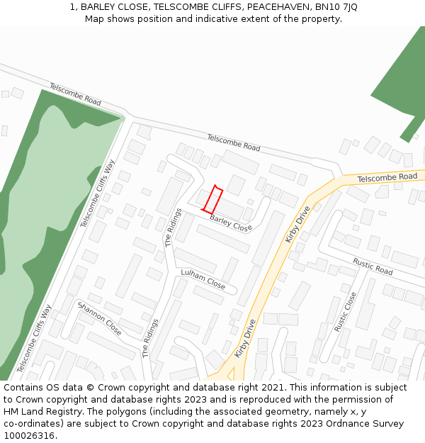 1, BARLEY CLOSE, TELSCOMBE CLIFFS, PEACEHAVEN, BN10 7JQ: Location map and indicative extent of plot