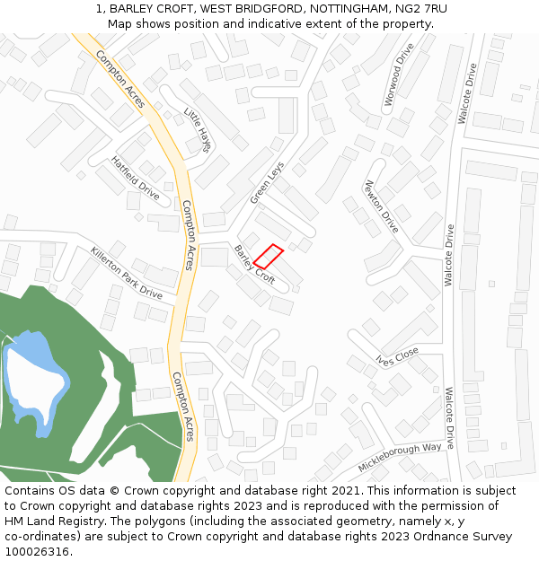 1, BARLEY CROFT, WEST BRIDGFORD, NOTTINGHAM, NG2 7RU: Location map and indicative extent of plot