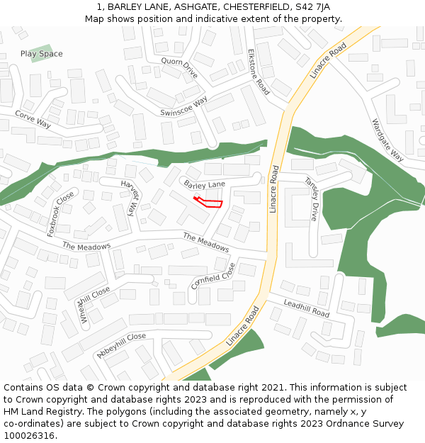 1, BARLEY LANE, ASHGATE, CHESTERFIELD, S42 7JA: Location map and indicative extent of plot