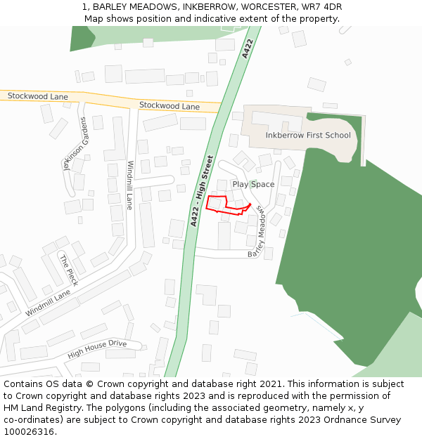 1, BARLEY MEADOWS, INKBERROW, WORCESTER, WR7 4DR: Location map and indicative extent of plot