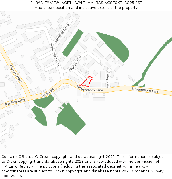 1, BARLEY VIEW, NORTH WALTHAM, BASINGSTOKE, RG25 2ST: Location map and indicative extent of plot