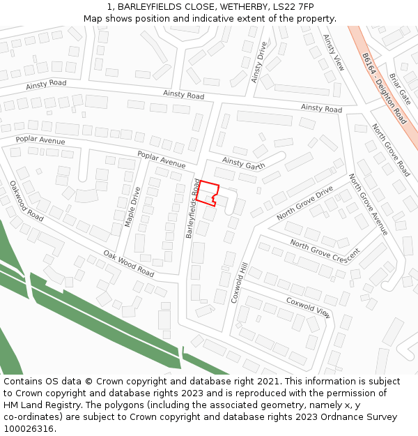1, BARLEYFIELDS CLOSE, WETHERBY, LS22 7FP: Location map and indicative extent of plot