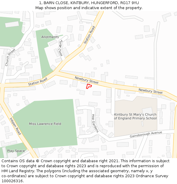 1, BARN CLOSE, KINTBURY, HUNGERFORD, RG17 9YU: Location map and indicative extent of plot