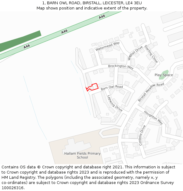 1, BARN OWL ROAD, BIRSTALL, LEICESTER, LE4 3EU: Location map and indicative extent of plot