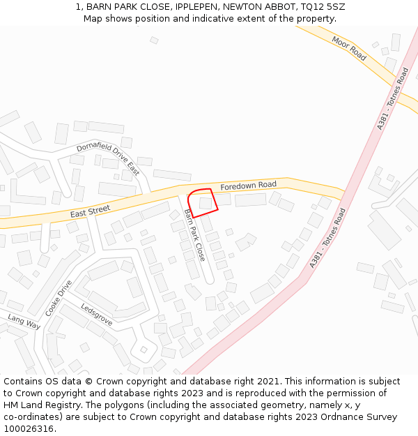 1, BARN PARK CLOSE, IPPLEPEN, NEWTON ABBOT, TQ12 5SZ: Location map and indicative extent of plot