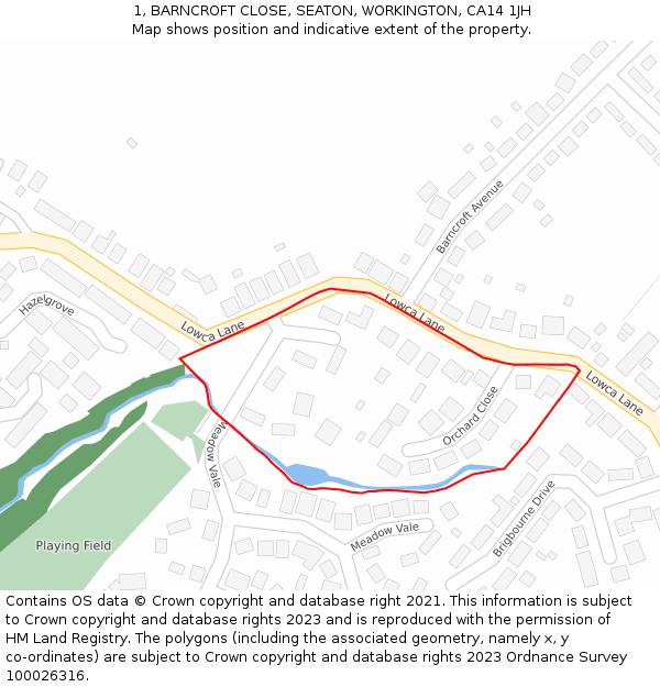 1, BARNCROFT CLOSE, SEATON, WORKINGTON, CA14 1JH: Location map and indicative extent of plot