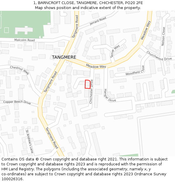 1, BARNCROFT CLOSE, TANGMERE, CHICHESTER, PO20 2FE: Location map and indicative extent of plot