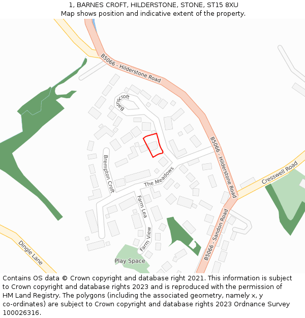 1, BARNES CROFT, HILDERSTONE, STONE, ST15 8XU: Location map and indicative extent of plot