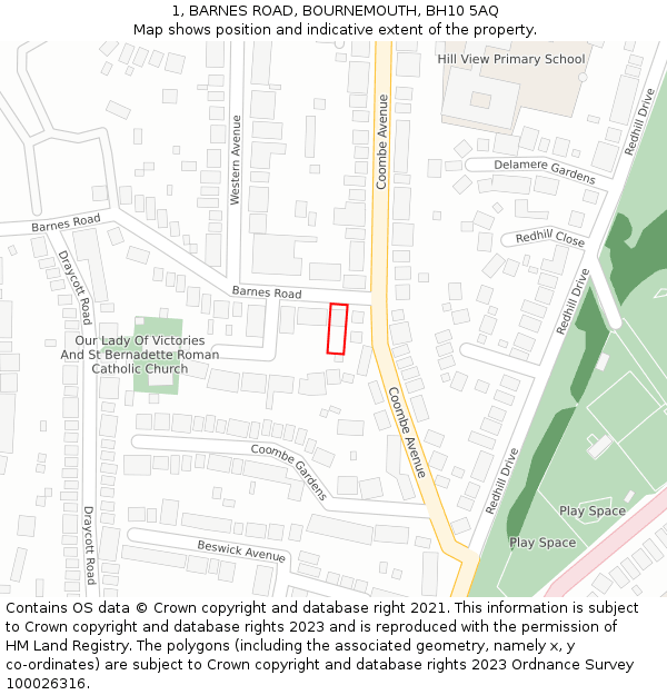 1, BARNES ROAD, BOURNEMOUTH, BH10 5AQ: Location map and indicative extent of plot