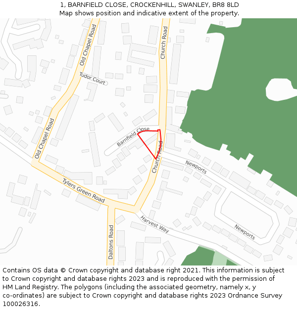 1, BARNFIELD CLOSE, CROCKENHILL, SWANLEY, BR8 8LD: Location map and indicative extent of plot