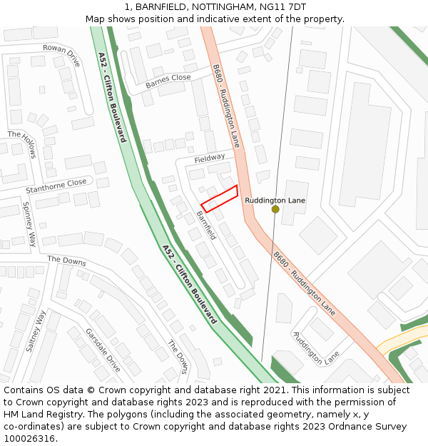 1, BARNFIELD, NOTTINGHAM, NG11 7DT: Location map and indicative extent of plot