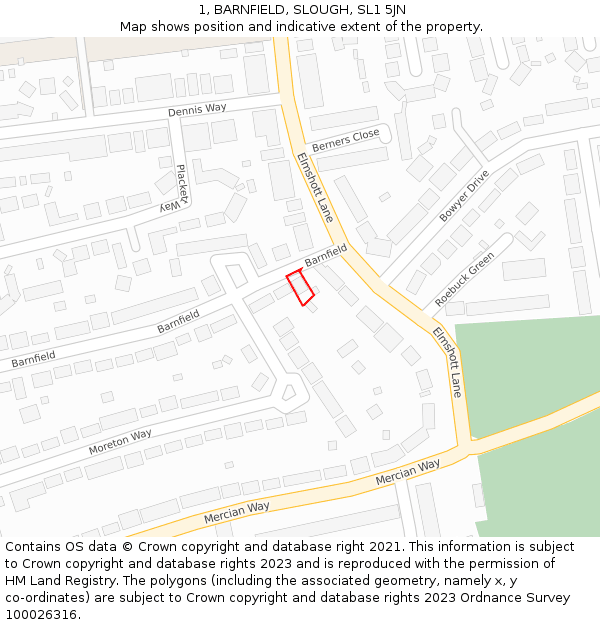 1, BARNFIELD, SLOUGH, SL1 5JN: Location map and indicative extent of plot