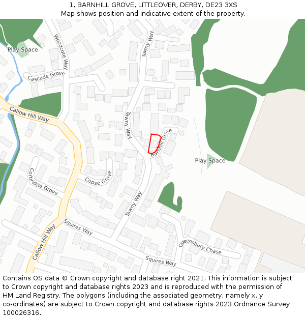 1, BARNHILL GROVE, LITTLEOVER, DERBY, DE23 3XS: Location map and indicative extent of plot