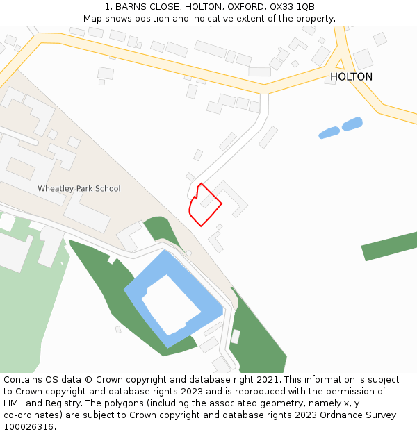 1, BARNS CLOSE, HOLTON, OXFORD, OX33 1QB: Location map and indicative extent of plot