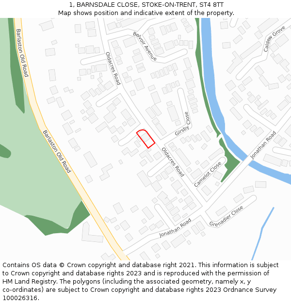 1, BARNSDALE CLOSE, STOKE-ON-TRENT, ST4 8TT: Location map and indicative extent of plot