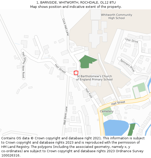 1, BARNSIDE, WHITWORTH, ROCHDALE, OL12 8TU: Location map and indicative extent of plot