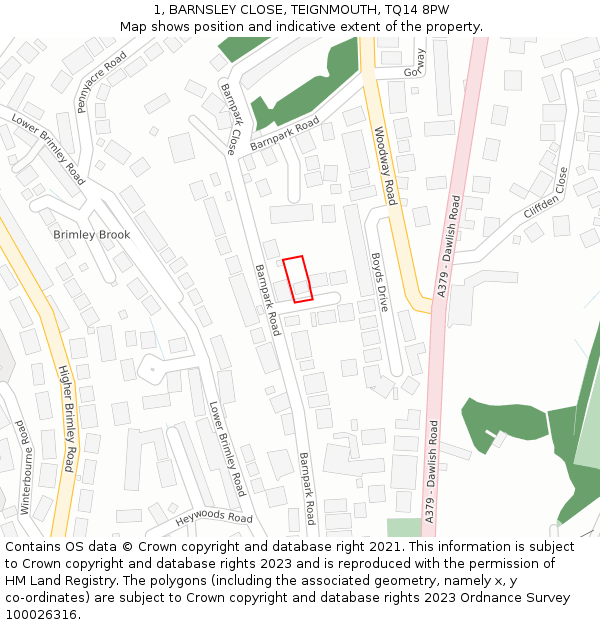 1, BARNSLEY CLOSE, TEIGNMOUTH, TQ14 8PW: Location map and indicative extent of plot