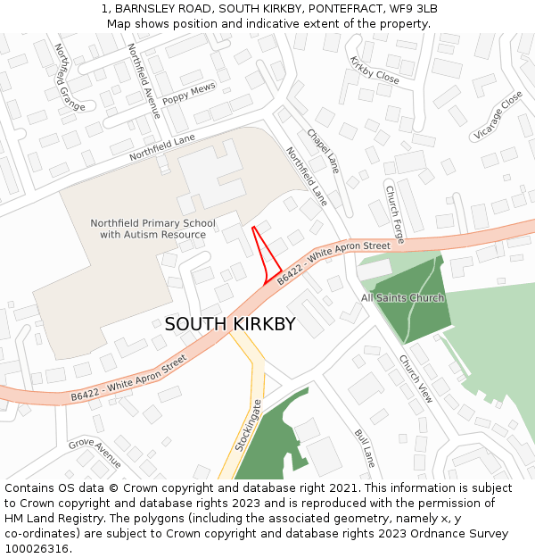 1, BARNSLEY ROAD, SOUTH KIRKBY, PONTEFRACT, WF9 3LB: Location map and indicative extent of plot