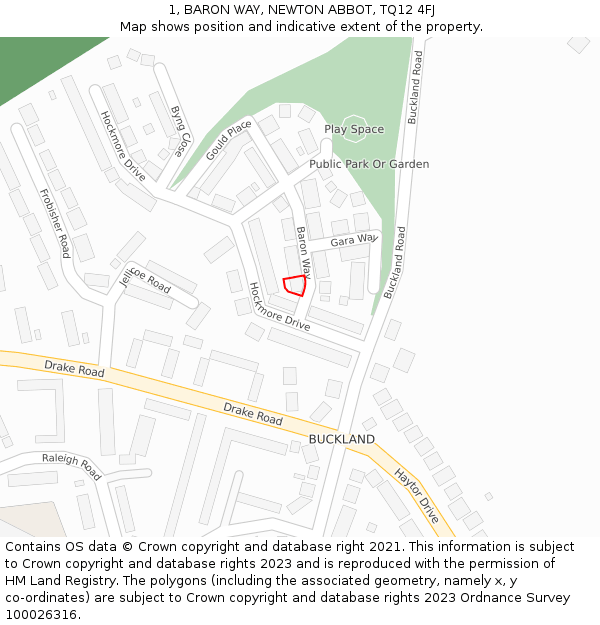 1, BARON WAY, NEWTON ABBOT, TQ12 4FJ: Location map and indicative extent of plot