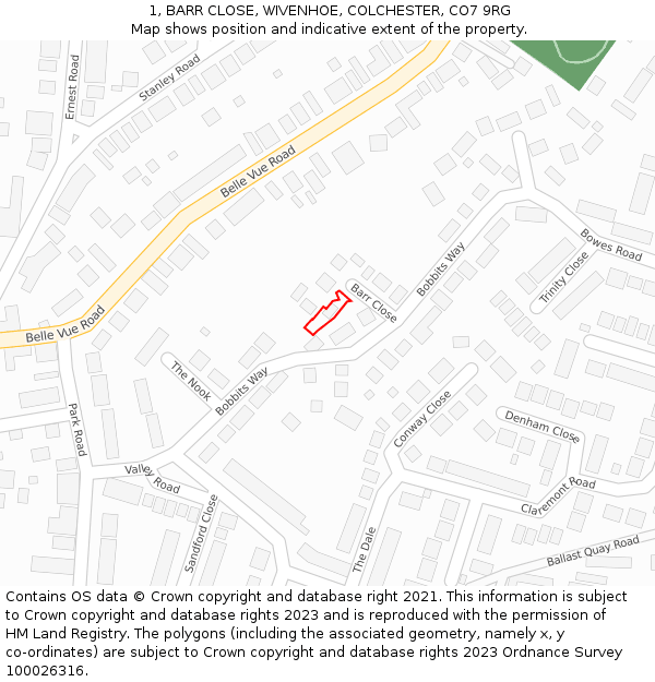 1, BARR CLOSE, WIVENHOE, COLCHESTER, CO7 9RG: Location map and indicative extent of plot