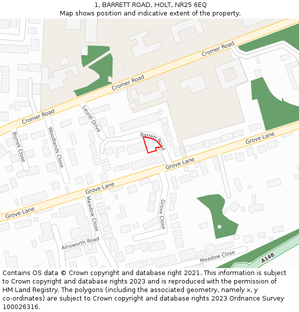 1, BARRETT ROAD, HOLT, NR25 6EQ: Location map and indicative extent of plot