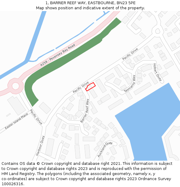1, BARRIER REEF WAY, EASTBOURNE, BN23 5PE: Location map and indicative extent of plot