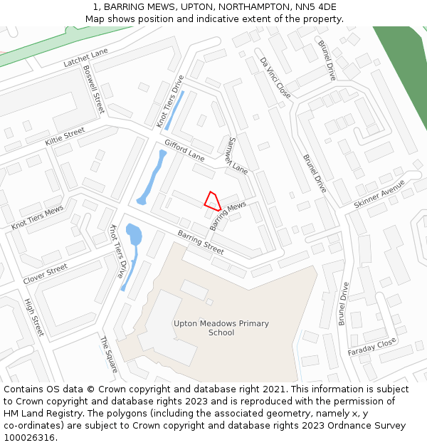 1, BARRING MEWS, UPTON, NORTHAMPTON, NN5 4DE: Location map and indicative extent of plot