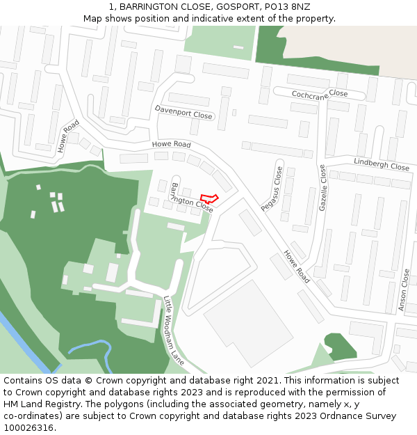 1, BARRINGTON CLOSE, GOSPORT, PO13 8NZ: Location map and indicative extent of plot