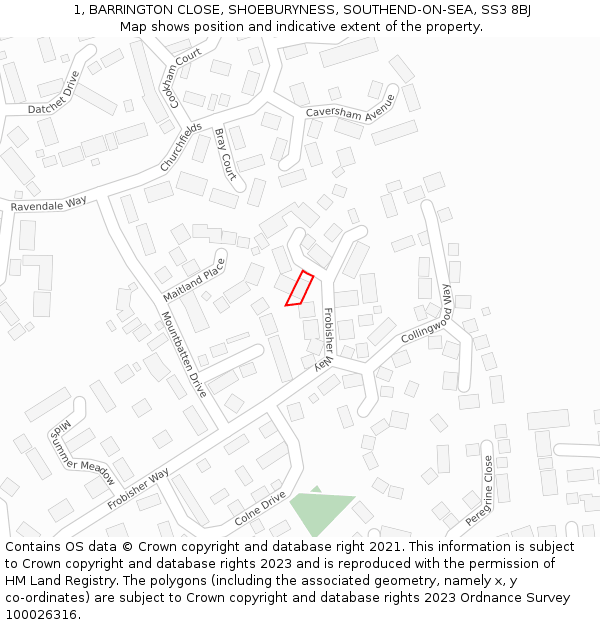 1, BARRINGTON CLOSE, SHOEBURYNESS, SOUTHEND-ON-SEA, SS3 8BJ: Location map and indicative extent of plot