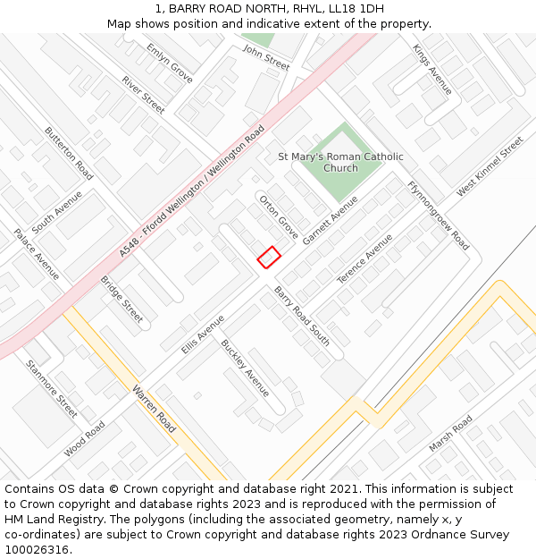 1, BARRY ROAD NORTH, RHYL, LL18 1DH: Location map and indicative extent of plot