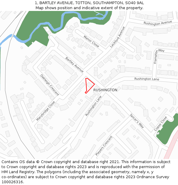 1, BARTLEY AVENUE, TOTTON, SOUTHAMPTON, SO40 9AL: Location map and indicative extent of plot