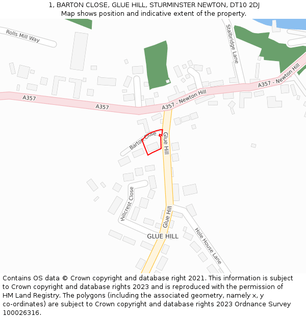1, BARTON CLOSE, GLUE HILL, STURMINSTER NEWTON, DT10 2DJ: Location map and indicative extent of plot