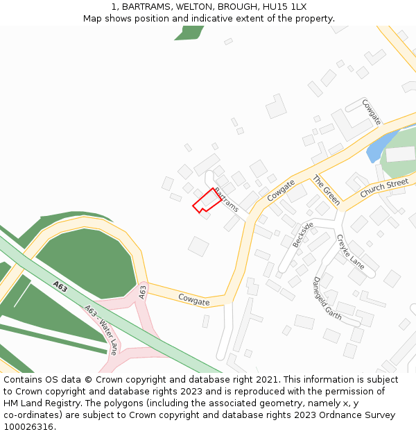 1, BARTRAMS, WELTON, BROUGH, HU15 1LX: Location map and indicative extent of plot