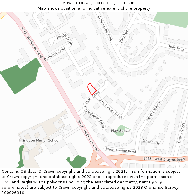 1, BARWICK DRIVE, UXBRIDGE, UB8 3UP: Location map and indicative extent of plot