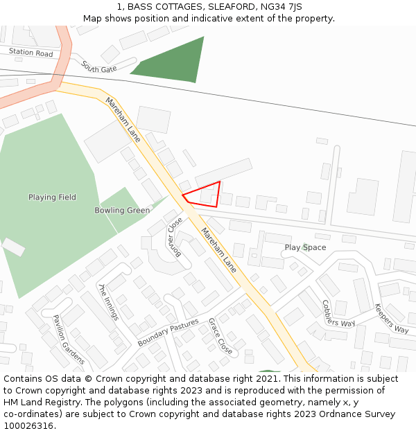 1, BASS COTTAGES, SLEAFORD, NG34 7JS: Location map and indicative extent of plot
