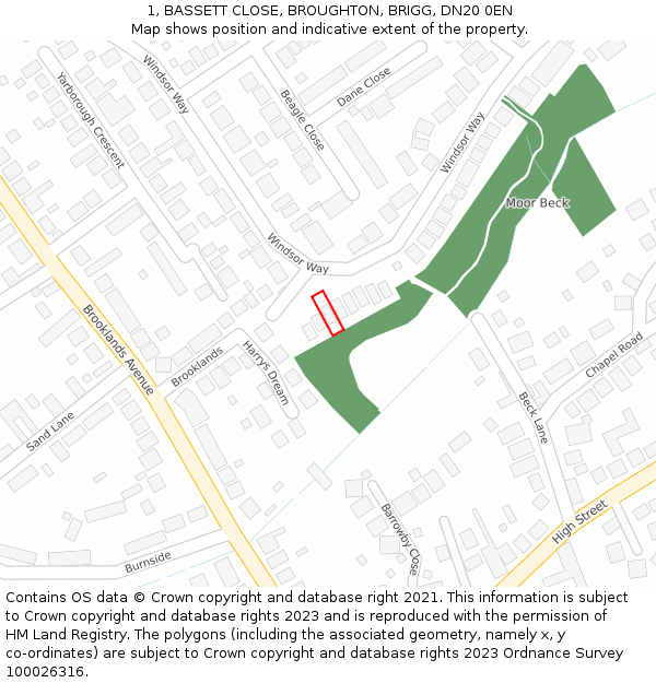 1, BASSETT CLOSE, BROUGHTON, BRIGG, DN20 0EN: Location map and indicative extent of plot