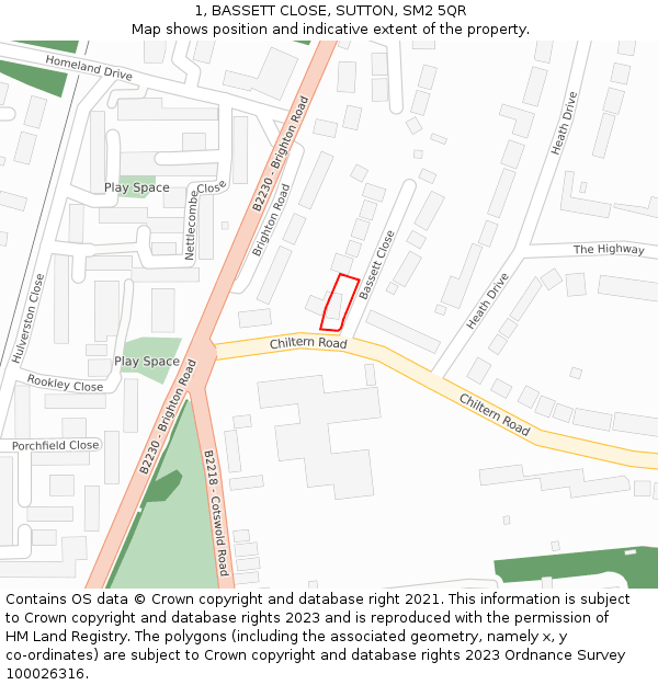 1, BASSETT CLOSE, SUTTON, SM2 5QR: Location map and indicative extent of plot