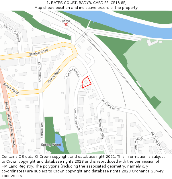 1, BATES COURT, RADYR, CARDIFF, CF15 8EJ: Location map and indicative extent of plot