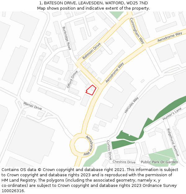 1, BATESON DRIVE, LEAVESDEN, WATFORD, WD25 7ND: Location map and indicative extent of plot