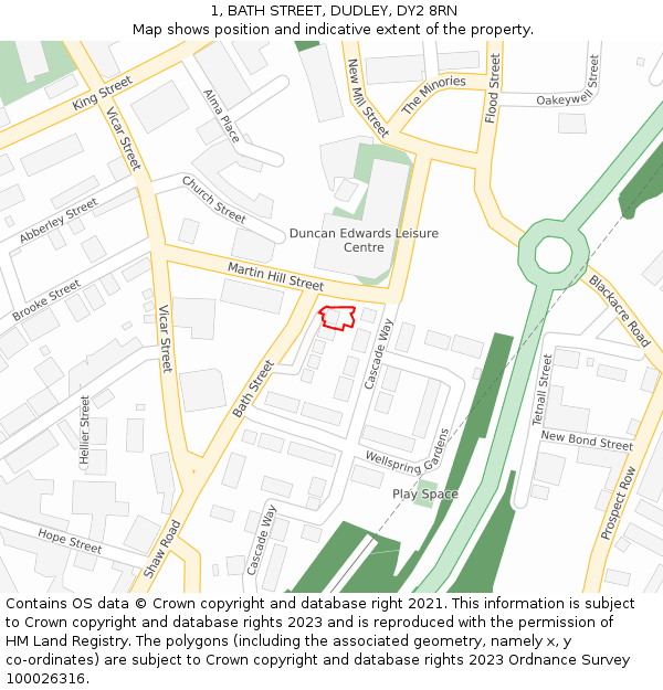 1, BATH STREET, DUDLEY, DY2 8RN: Location map and indicative extent of plot