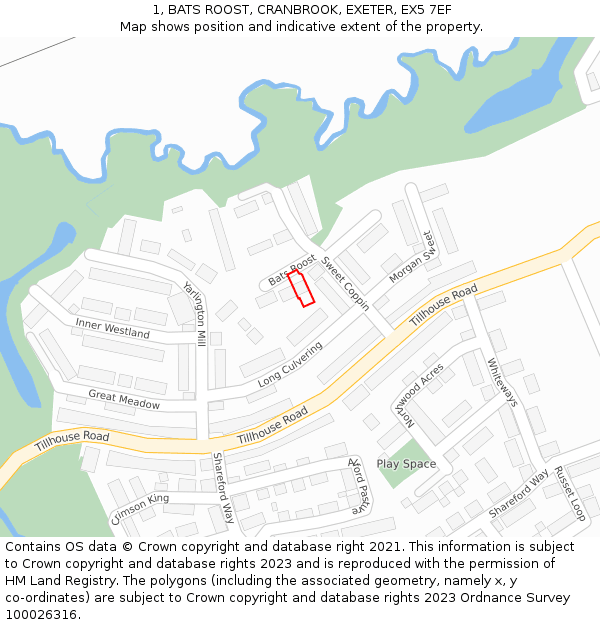 1, BATS ROOST, CRANBROOK, EXETER, EX5 7EF: Location map and indicative extent of plot
