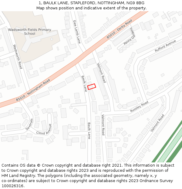 1, BAULK LANE, STAPLEFORD, NOTTINGHAM, NG9 8BG: Location map and indicative extent of plot