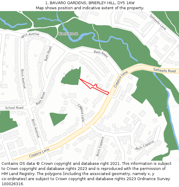 1, BAVARO GARDENS, BRIERLEY HILL, DY5 1AW: Location map and indicative extent of plot