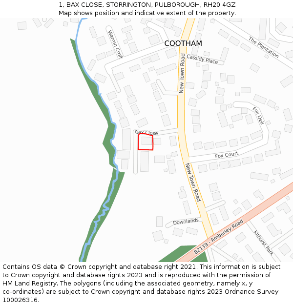 1, BAX CLOSE, STORRINGTON, PULBOROUGH, RH20 4GZ: Location map and indicative extent of plot