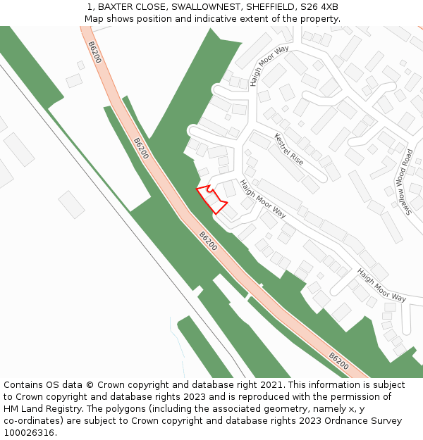 1, BAXTER CLOSE, SWALLOWNEST, SHEFFIELD, S26 4XB: Location map and indicative extent of plot