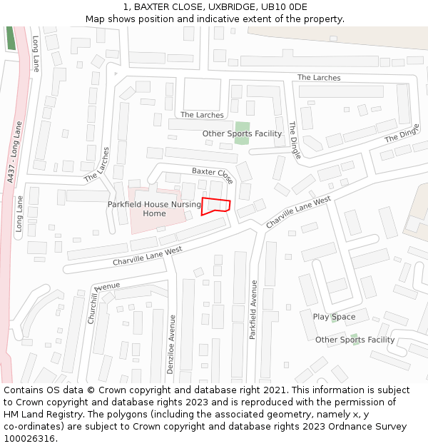 1, BAXTER CLOSE, UXBRIDGE, UB10 0DE: Location map and indicative extent of plot