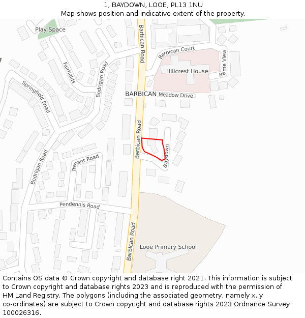 1, BAYDOWN, LOOE, PL13 1NU: Location map and indicative extent of plot